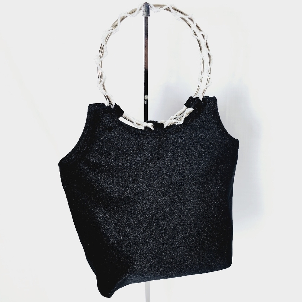 Vintage Victoria's Secret Black Velvet Pearl Ring Night Handbag